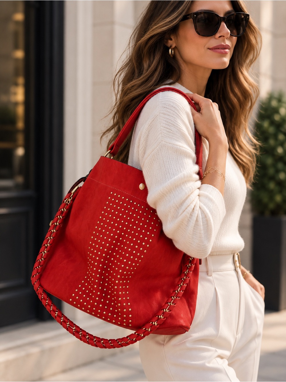 Peter Nygard Orange/Red Hobo Purse with Stud Accents NWT